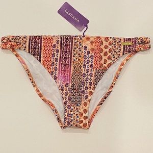 NWT LASCANA Low Rise Strappy Bikini Swim Bottom Salmon Pink Paisley